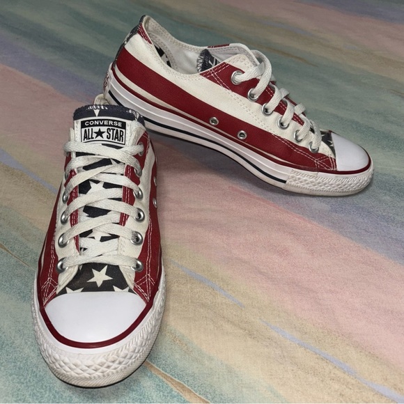 Converse Chuck Taylor All Star Low Sneakers USA FLAG women’s size 8 - Picture 2 of 9